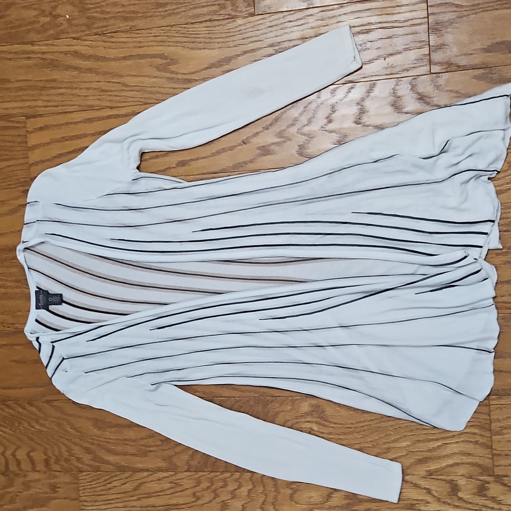 Chicos Travelers Semi Sheer Striped Duster Jacket Cardigan Size S